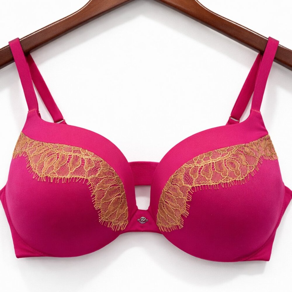 Victoria's Secret So Obsessed Push-Up Bra Hot Pink Floral Lace Trim 32D Lingerie